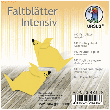 Ludwig Bähr Faltblätter Intensiv Uni 10x10cm VE=100 Blatt maisgelb