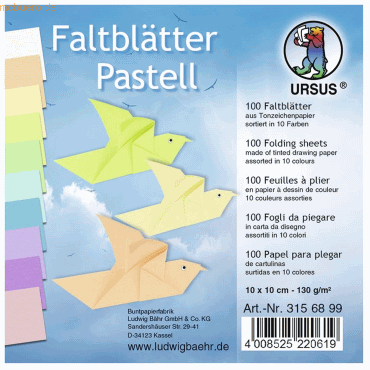 4008525220619 - Tonpapier-Faltblätter 130g qm Pastellfarben 10x10cm VE=100