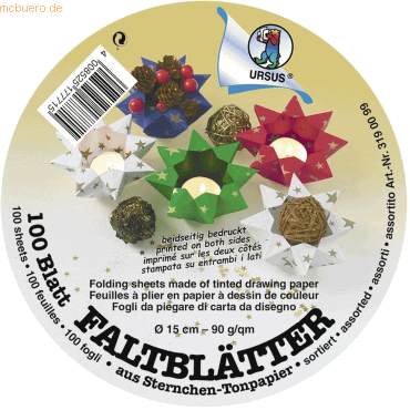 4008525177715 - Faltblätter Sternchen 15cm rund VE=100 Blatt 4 Farben sort