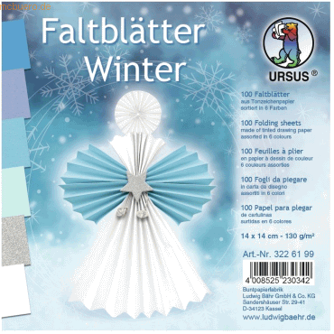 4008525230342 - Faltblätter Winter 130g qm 14x14cm VE=100 Blatt 6 Farben