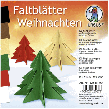 4008525230373 - Faltblätter Weihnachten 130g qm 14x14cm VE=100 Blatt 6 Far