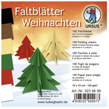 4008525999973 - Faltblätter Weihnachten 130g qm 10x10cm VE=100 Blatt 6 Far