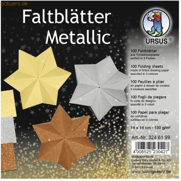 Ludwig Bähr Faltblätter Metallic 130g/qm 14x14cm VE=100 Blatt 3 Farben