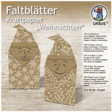 Ludwig Bähr Faltblätter Kraftpapier 80g/qm 15x15cm Weihnachten 10 Moti