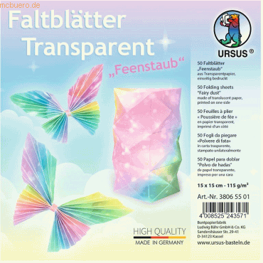 4008525243571 - Faltblätter Transparentpapier 115g qm 15x15cm Feenstaub VE 4008525243571 - Faltblätter Transparentpapier 115g qm 15x15cm Feenstaub VE