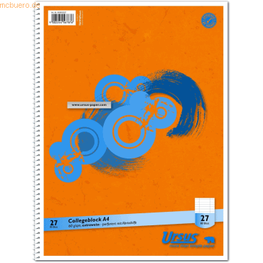 9002244567876 - Collegeblock 040993027 Muster Lineatur 27   liniert mit Rand innen außen A4 60g orange 80 Blatt 9002244567876 Ursus