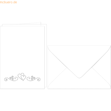 4008525203445 - Doppelkarte A6 gelasert + Kuvert VE=5 Sets Herzen 1 weiß