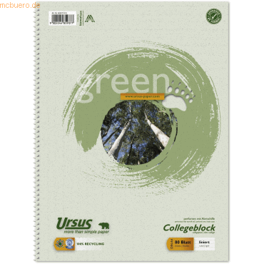 9002244859377 - Collegeblock 608571010 Green Baum Lineatur 6   liniert A4 60g grün 80 Blatt 9002244859377 Ursus