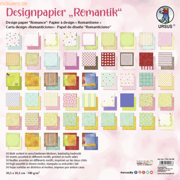 4008525245568 - Designpapier Romantik 190g qm 305x305cm VE=50 Blatt