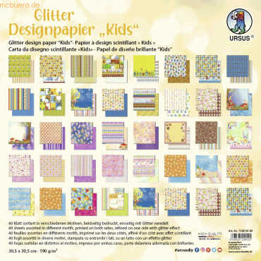 4008525245520 - Designpapier Glitter Kids 190g qm 305x305cm VE=40 Blatt