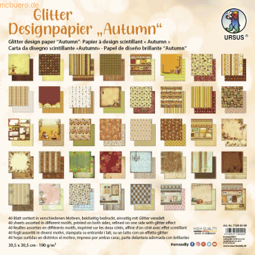 4008525245490 - Designpapier Glitter Autum 190g qm 305x305cm VE=40 Blatt