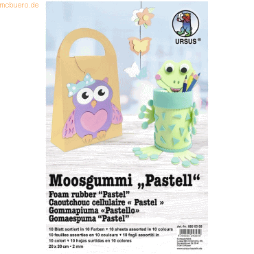 4008525243250 - Moosgummi 2mm Pastell 20x30cm VE=10 Bogen (10 Farben)