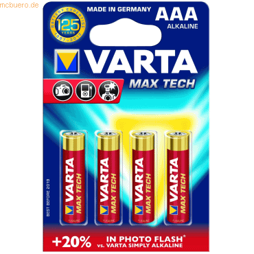 Varta Batterie Maxi Tech Micro 1,5V (AAA) VE=4 Stück