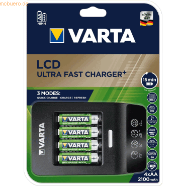 Varta Batterieladegrät LCD Ultra Fast Charger+ inklusive 4 Akkus AA