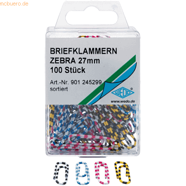 4003801733135 - 10 x Büroklammern ZEBRA 27mm VE=100 Stück farbig