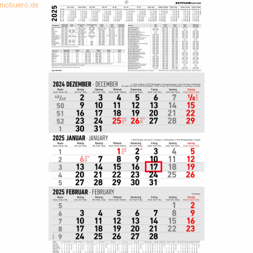 Zettler 3-Monatskalender 954 30x48cm 2025