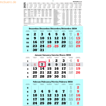 Zettler Dreimonatskalender 958 29,7x57cm blau 2025