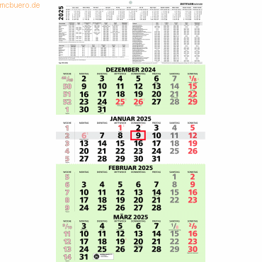 Zettler 4-Monatskalender 959 33x63,5cm Recycling 2025