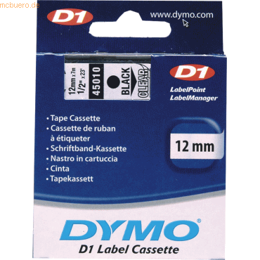Etikettenband Dymo D1 12mm/7m schwarz/transparent