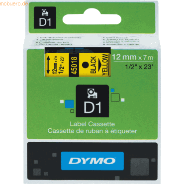 Etikettenband Dymo D1 12mm/7m schwarz/gelb