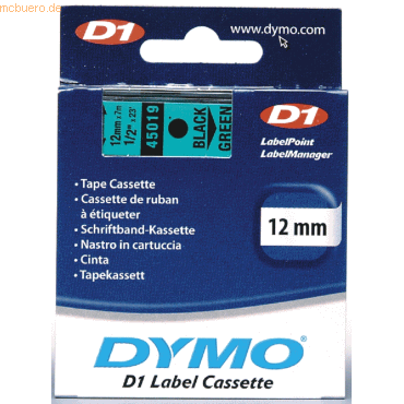 Etikettenband Dymo D1 12mm/7m schwarz/grün