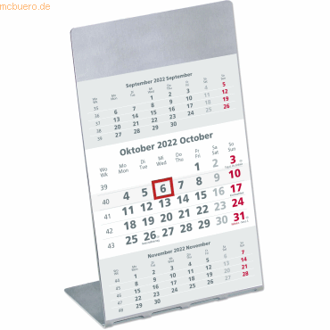 Dreimonatskalender 980 2022 10,5x16cm mit Edelstahlaufsteller