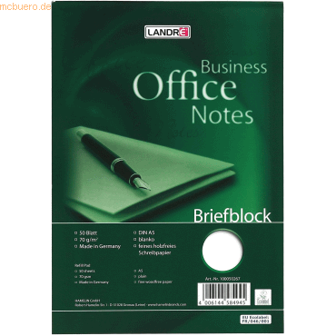 Briefblock A5 50 Blatt blanko 70g/qm holzfrei wei&szlig;