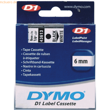 Etikettenband Dymo D1 6mm/7m schwarz/weiß