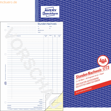 Formularbuch Stunden-Nachweis A4 selbstdurchschreibend 2x40 Blatt