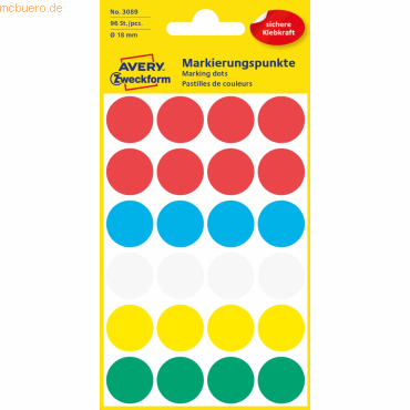 Markierungspunkte 18 mm 4 Blatt/96 Etiketten farbig sortiert