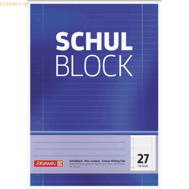 Schulblock A4 liniert Lineatur 27 mit Rand 4-fach gelocht 50 Blatt