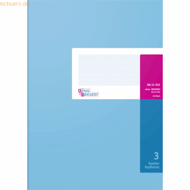 Spaltenbuch A4 mit Kopfleiste 3 Spalten 40 Blatt hellblau