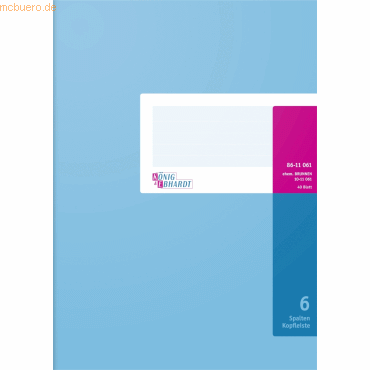 Spaltenbuch A4 mit Kopfleiste 6 Spalten 40 Blatt hellblau
