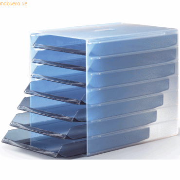 Schubladenbox Idealbox 7 Fächer transluzent blau
