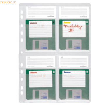 Diskettenhülle A4 f. 4 Disketten 3,5 Zoll Kunststoff A4 transparent Ve=5 Stück