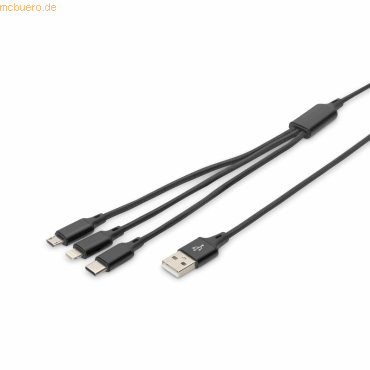 DIGITUS USB Ladekabel USB A - Lightning+micro B+Type-C 1m,