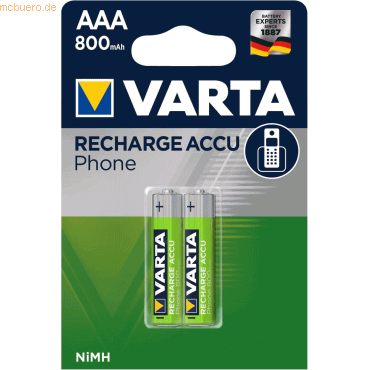VARTA Recharge Accu Phone, Telefon Akku, AAA 800mAh, 2Stk