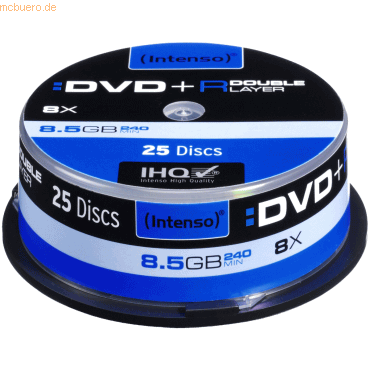 Intenso DVD+R 8,5GB 08x Speed Double Layer Cake Box 25