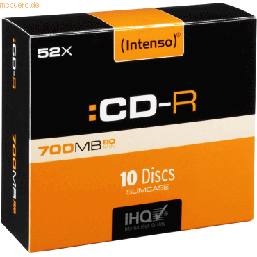 Intenso CD-R 700MB/80 Min. 52x Speed Slim Case 10