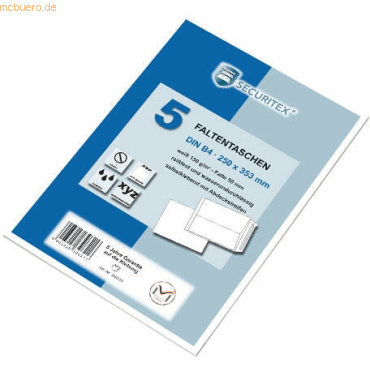 Faltentaschen Securitex B4 130g/qm haftklebend wei&szlig; VE=5 St&uuml;ck