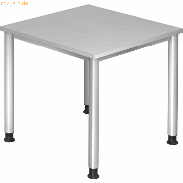 Schreibtisch 4-Fuß-rund 80x80cm Grau/Silber