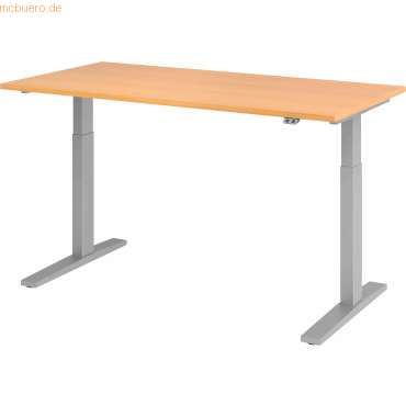 Sitz-Steh-Schreibtisch elektrisch 160x80cm Buche/Silber