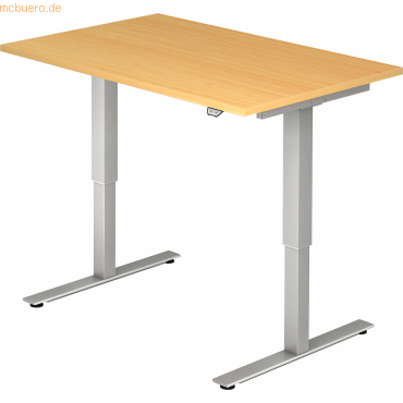 Sitz-Steh-Schreibtisch elektrisch 120x80cm Buche/Silber