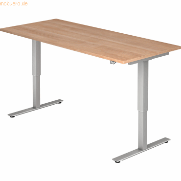 Sitz-Steh-Schreibtisch elektrisch 180x80cm Nussbaum/Silber
