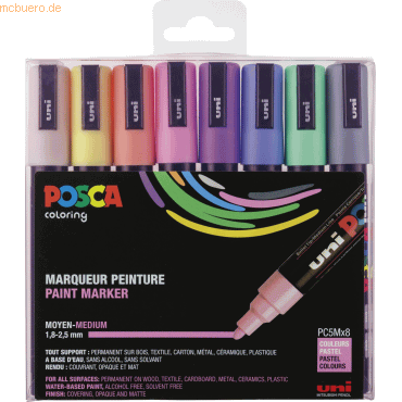 Fasermaler Uni Posca PC-5M 1,8-2,5mm Pastellfarben sortiert VE=8 Stück