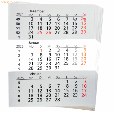 Einlage für 3-Monatstischkalender 13x16cm Kalendarium 2025