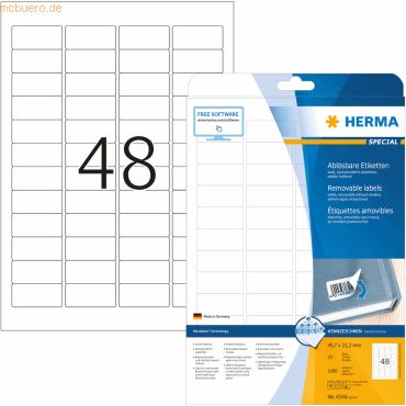 Etiketten weiß Movables/ablösbar 45,7x21,2mm Special A4 VE=1200St