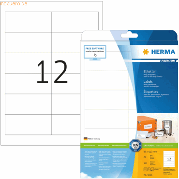 Etiketten wei&szlig; 97x42,3mm Premium A4 VE=300 St&uuml;ck