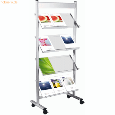 Prospektregal ecoline A4 12 F&auml;cher alusilber/transparent