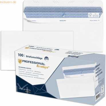 Briefumschläge Revelope DINlang 90g/qm haftklebend ohne Fenster weiß VE=100 Stück